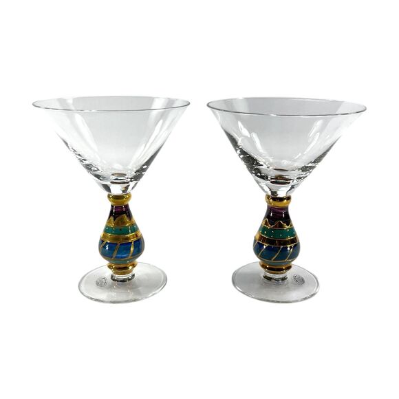 Martini Glasses Set of 2 Vintage Hand Painted St Petersburg Home Essentials10 oz - Picture 1 of 7